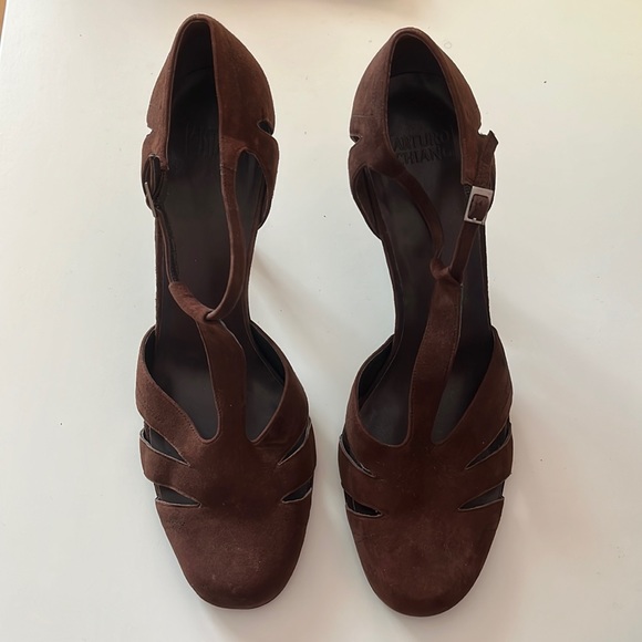 Arturo Chiang genuine leather brown suede strappy heels - Picture 1 of 4